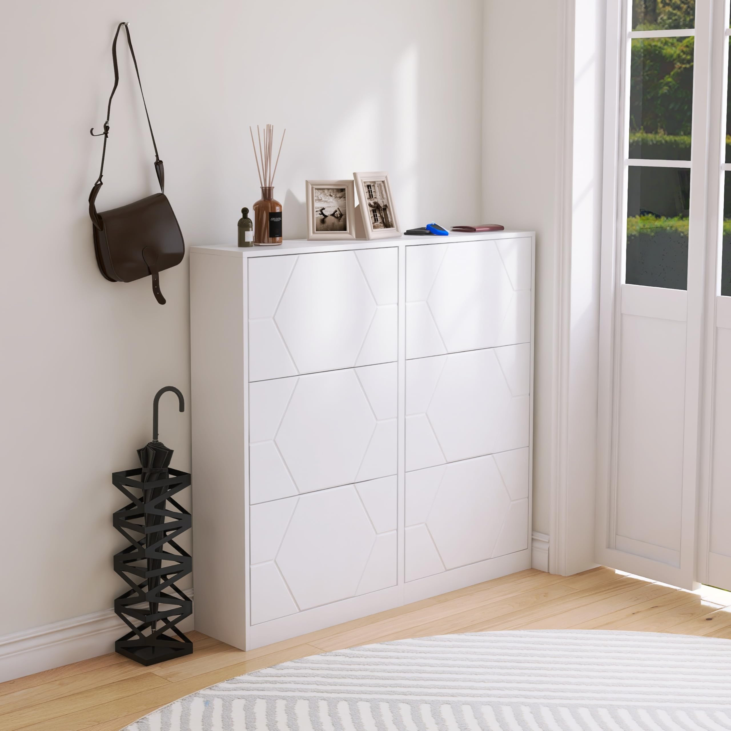 6-Tier Wooden Shoe Storage Cabinet with Flip Drawers - Adjustable Entryway Shoe Organizer for Hallway & Closet | Space-Saving Shoe Rack for Small Apartments & Mudrooms