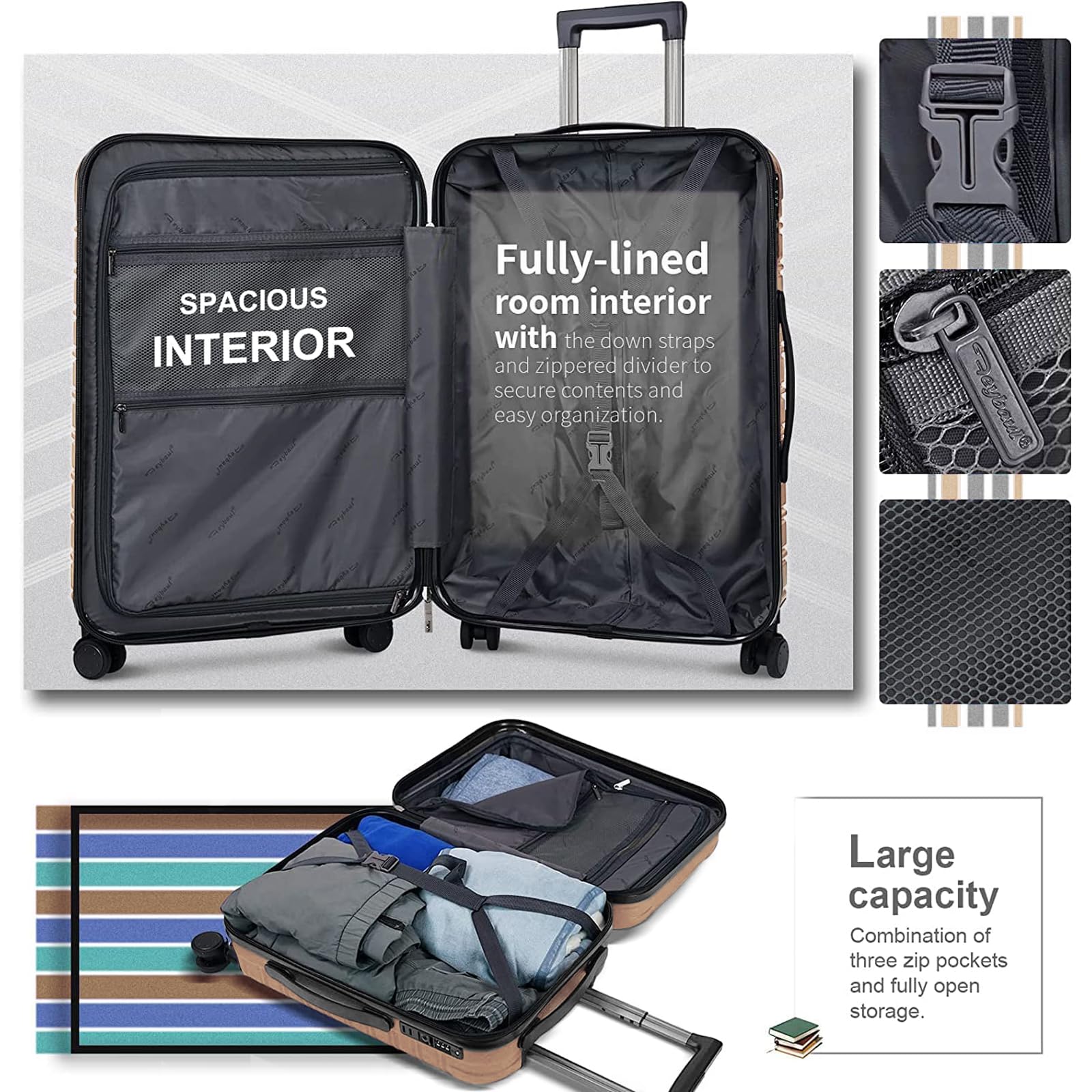 2-Piece Lightweight Spinner Wheel Carry-On Luggage Set - 14/20 Inch Airline Approved Hardshell Suitcase with TSA Lock (Champagne) - Perfect for Business Trips, Vacations & Weekend Getaways