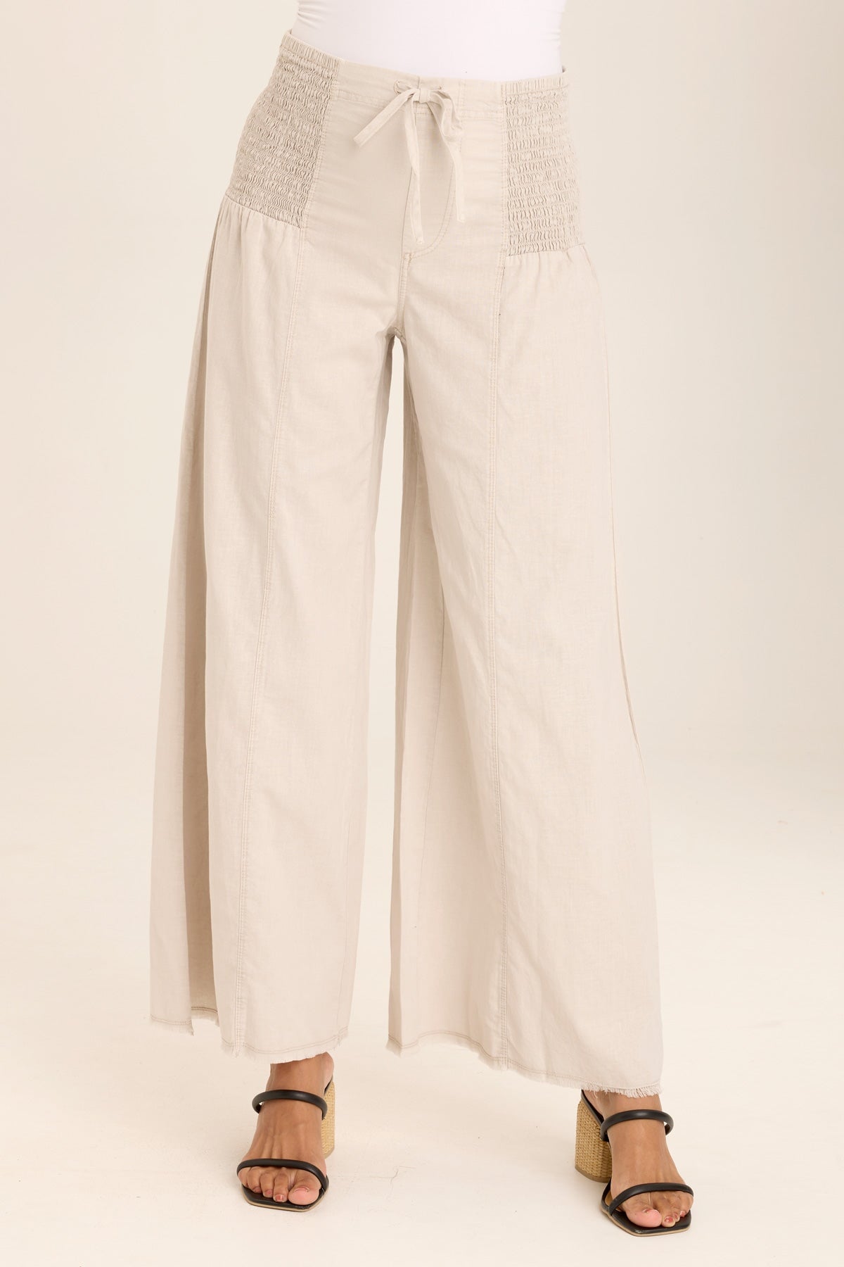 Kaj Women's Wide Leg Cotton Linen Flare Pants - Comfortable High Waisted Boho Trousers for Casual Wear, Office & Summer Outfits