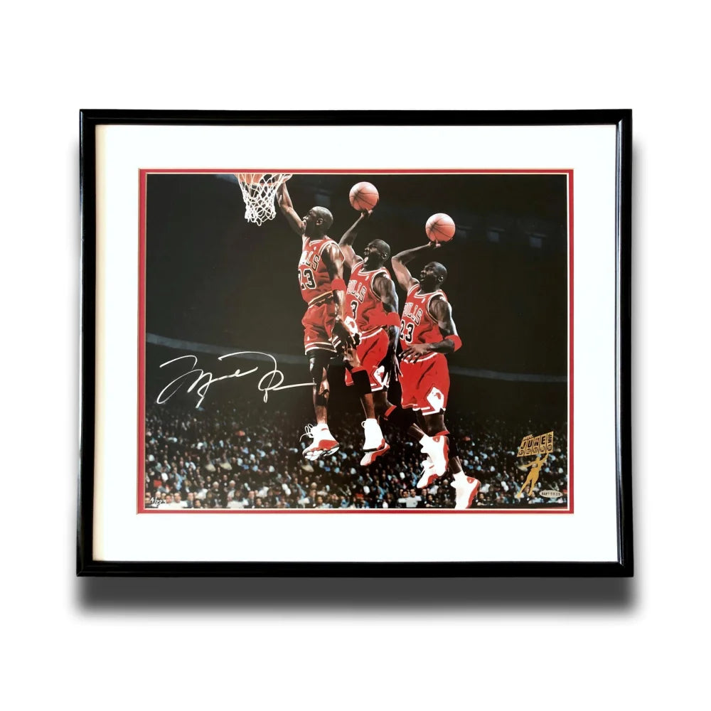 Michael Jordan Signed Chicago Bulls 16x20 Framed Dunk Photo with UDA COA - Limited Edition #D/223 - Perfect for Sports Memorabilia Collections, Man Cave Decor, and Basketball Fan Gifts