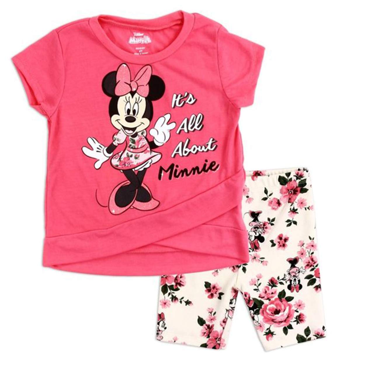 Disney Minnie Mouse Baby 2PC Bike Short Set - Coral Floral Pattern for Girls 12M | Perfect for Playtime & Summer Outings