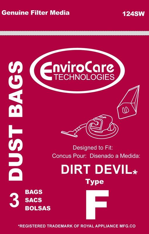 Dirt Devil Type F Replacement Vacuum Bags - 3 Pack | Micro Filtration for Pet Hair & Allergens | Ideal for Upright & Canister Vacuums