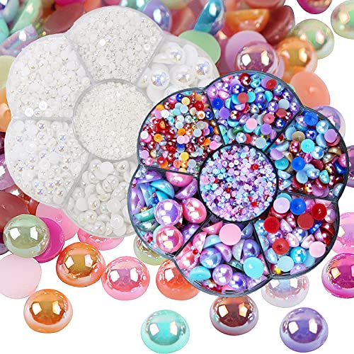 5300Pcs White & Colorful AB Half Pearls Beads Mix Sizes - Flatback Pearls Gems for Nails, Face Art, DIY Crafts, Jewelry, Shoes & Clothes Accessories | ABS Round Plastic Beads for Manicure, Costume Design, Scrapbooking & Home Decor