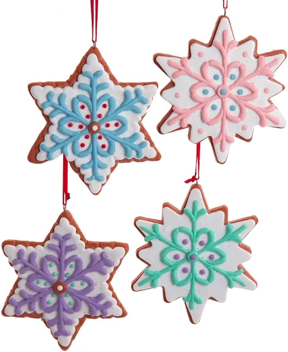 Pastel Colored Gingerbread Cookie Ornaments - Set of 4 Christmas Tree Decorations for Holiday Home Decor & DIY Crafts