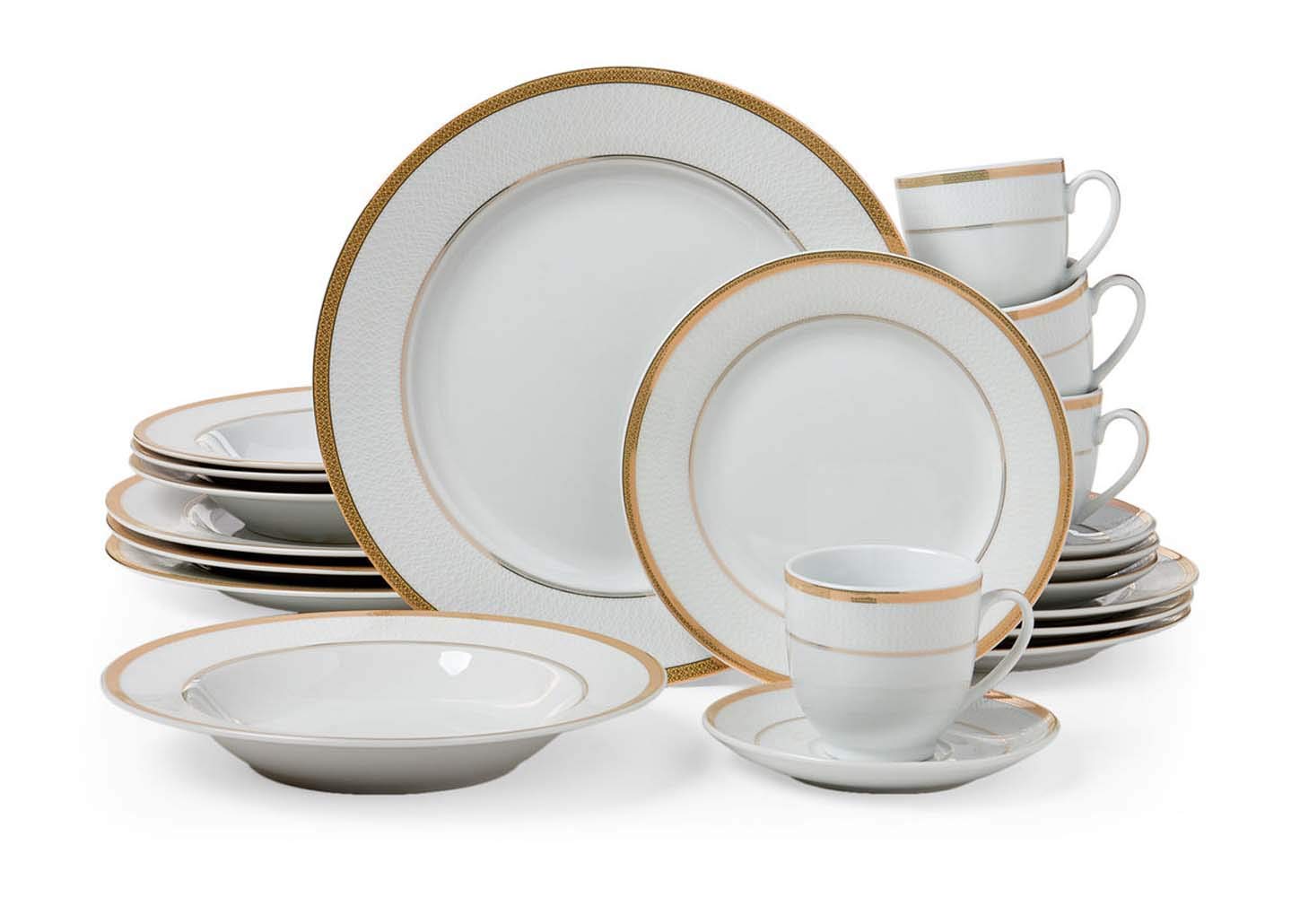 Luxury 20-Piece Porcelain Dinnerware Set with 24K Gold Trim - Elegant Tableware Service for 4, High-Quality European Style Fine China - Perfect for Formal Dining, Wedding Gifts & Holiday Entertaining (1407)