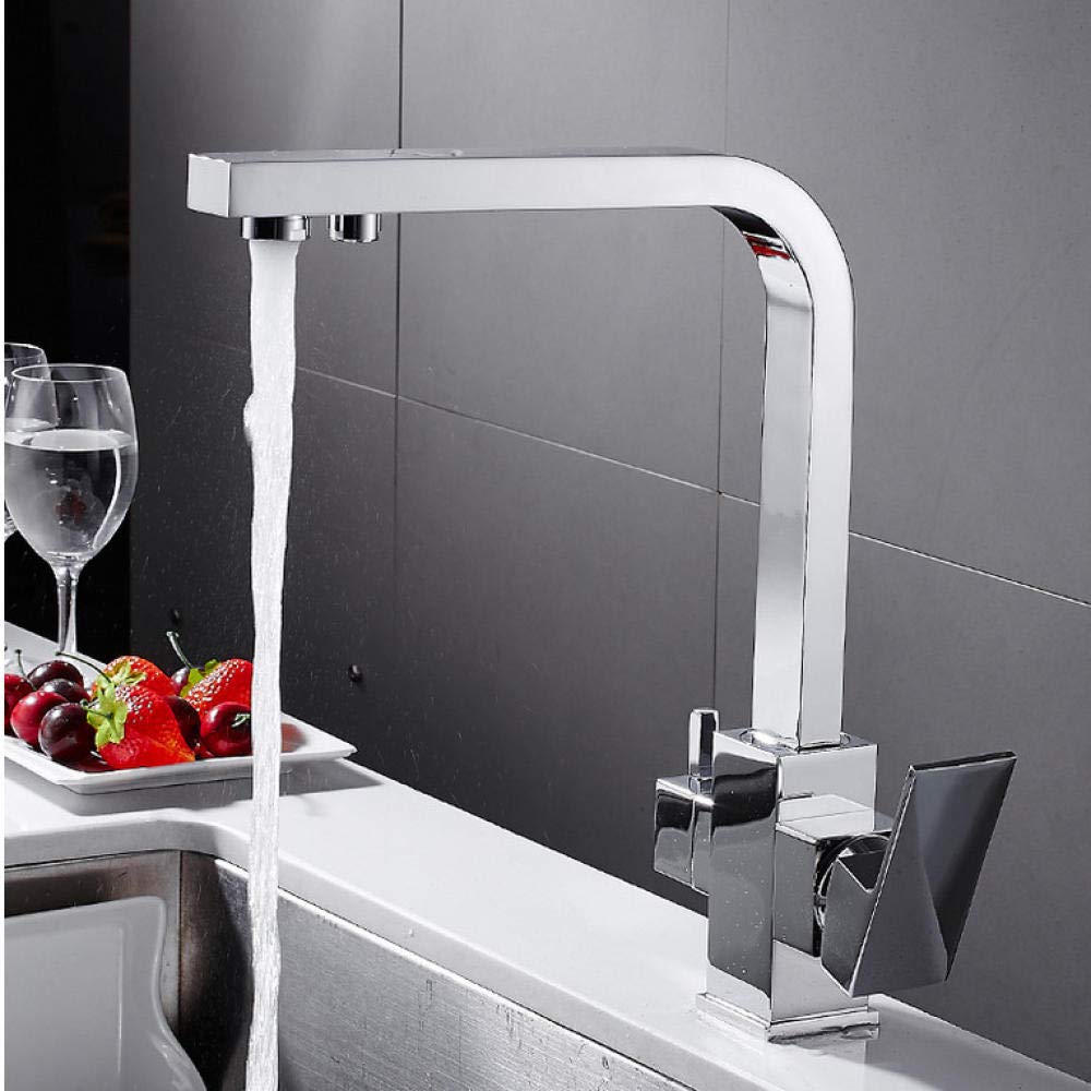 360 Degree Rotating Brass Kitchen Faucet with Water Purification - Square Modern Mixer Tap for Sink - Perfect for Home Renovation & Water-Saving Kitchen Upgrade