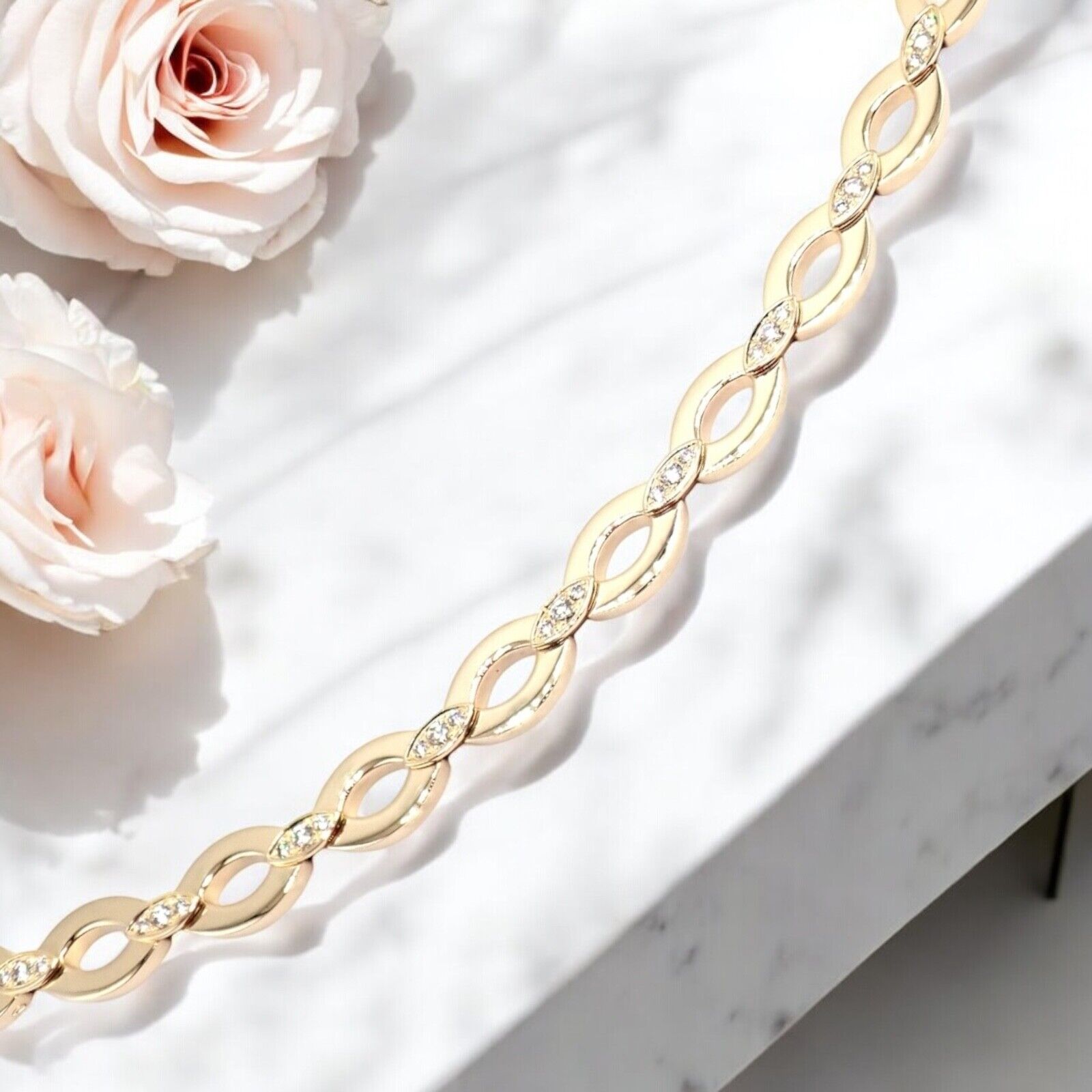Authentic Cartier 18K Yellow Gold Diamond Diadea Link Bracelet & Earrings Set for Women - Luxury Jewelry Gift for Anniversary, Wedding & Special Occasions