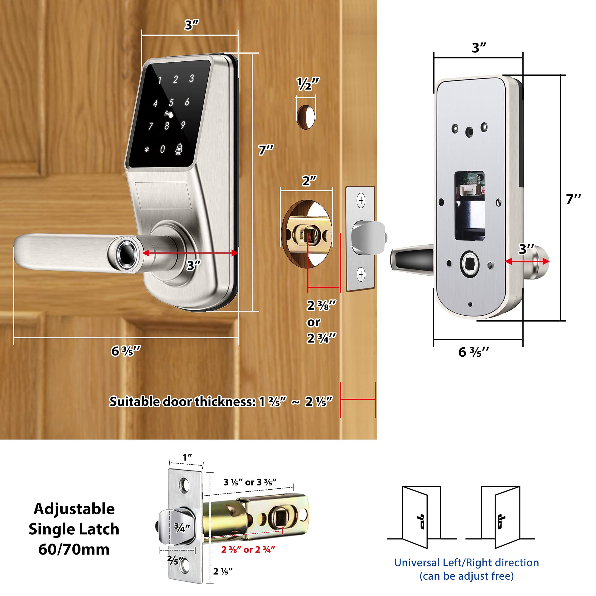 Smart Door Lock with Fingerprint, Bluetooth & Key Card - Keyless Entry for Front Door, Office, Garage & Airbnb - Digital Door Lock with App Control & Handle for Enhanced Security & Convenience
