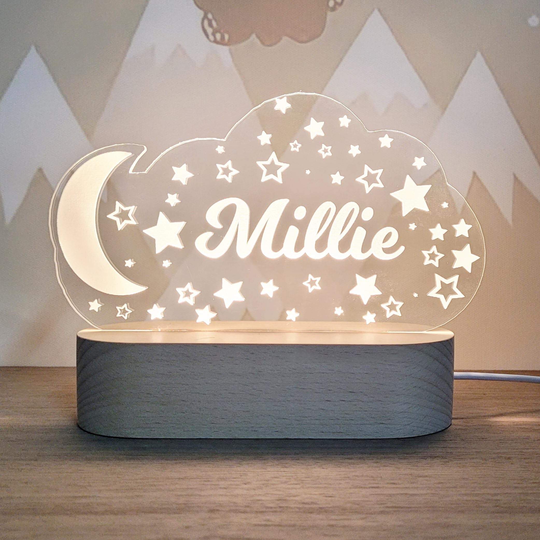 Personalized Night Light for Kids - Custom Name Baby Gift with Cloud, Butterfly, Rainbow, Moon & Stars Design - Perfect Nursery Decor & Unique Birthday Present for Baby Girls & Boys