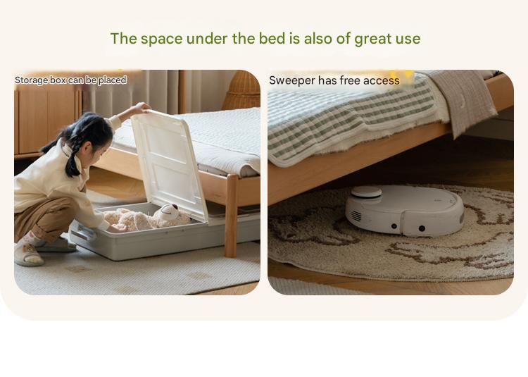 Organic Solid Wood Children's Bed - Birch & Beech Frame with Premium Leather Accents | Safe, Non-Toxic Toddler Bed for Nursery, Bedroom & Montessori Rooms
