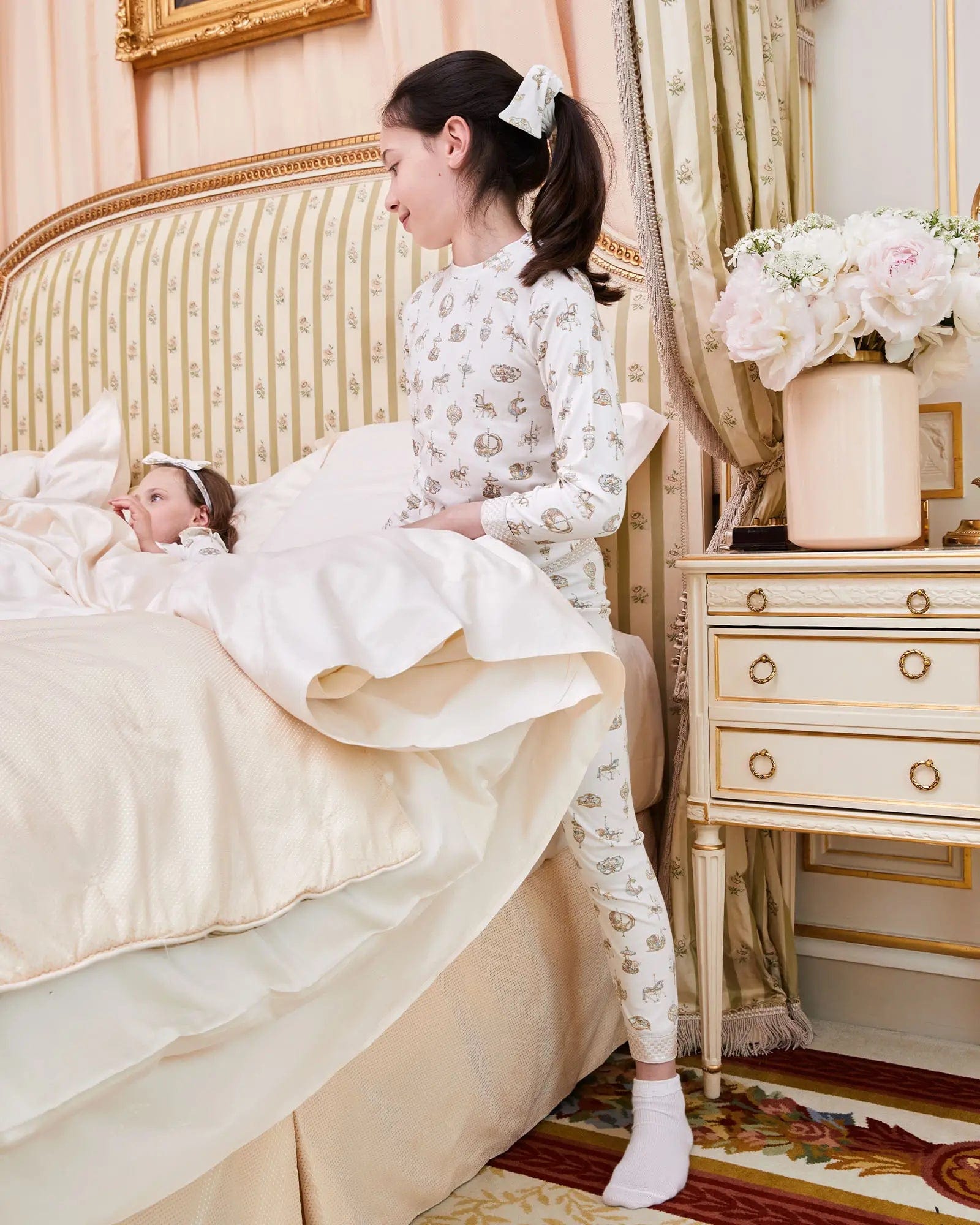 Atelier Choux Premium Kids Carousel Loungewear Set - Soft Cotton White Pajamas for Boys & Girls | Perfect for Sleepovers, Nursery & Cozy Bedtime