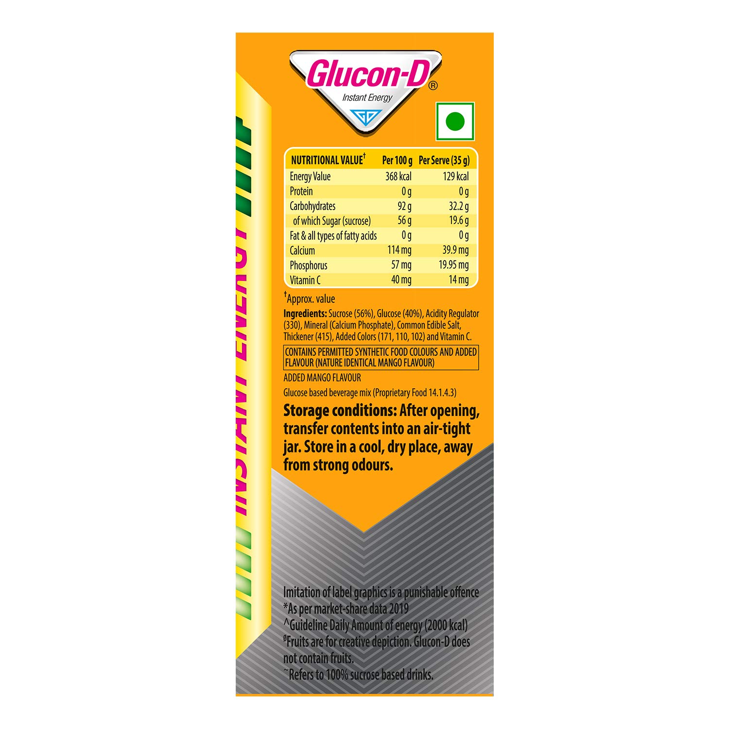 Glucon-D Mango Blast Glucose Powder 450g Refill Pack - Instant Energy Drink Mix with Vitamin C & Calcium for Immunity & Bone Health - Perfect for Sports, Workouts & Quick Energy Boost