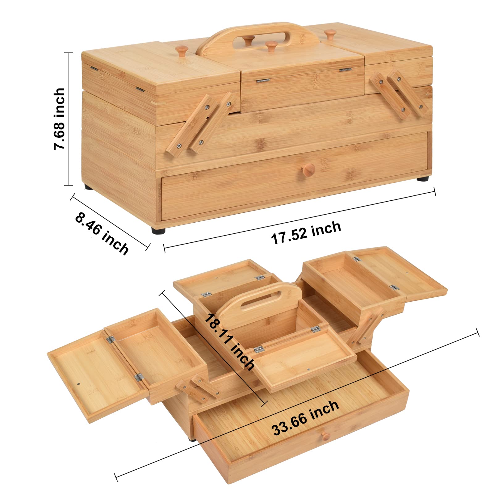 Wooden Sewing Box Organizer with 3 Tier Drawers - Perfect for Sewing Supplies, Craft Tools & Needles Storage - Ideal for Sewing Enthusiasts, Quilters & DIY Craft Projects