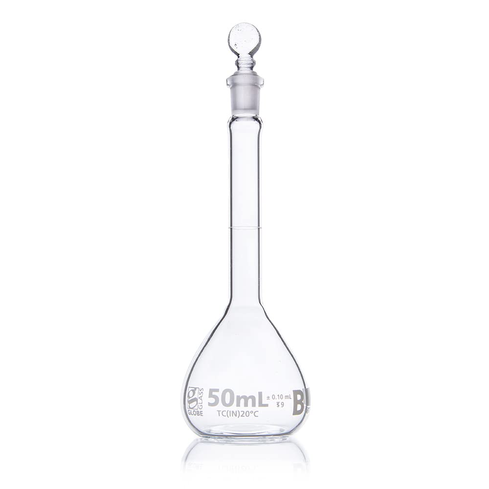 50mL Class B Volumetric Flask - Borosilicate Glass 3.3, TC (To Contain), ASTME288 Certified - 6-Pack for Chemistry Lab Experiments & Scientific Measurements