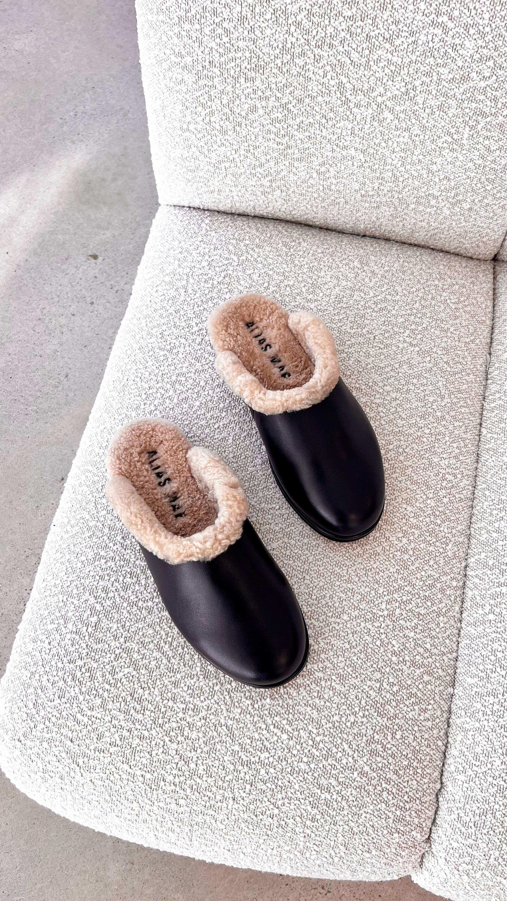 Alias Mae Ferris Slide Black Shearling Slippers - Cozy Winter Indoor/Outdoor House Shoes for Women