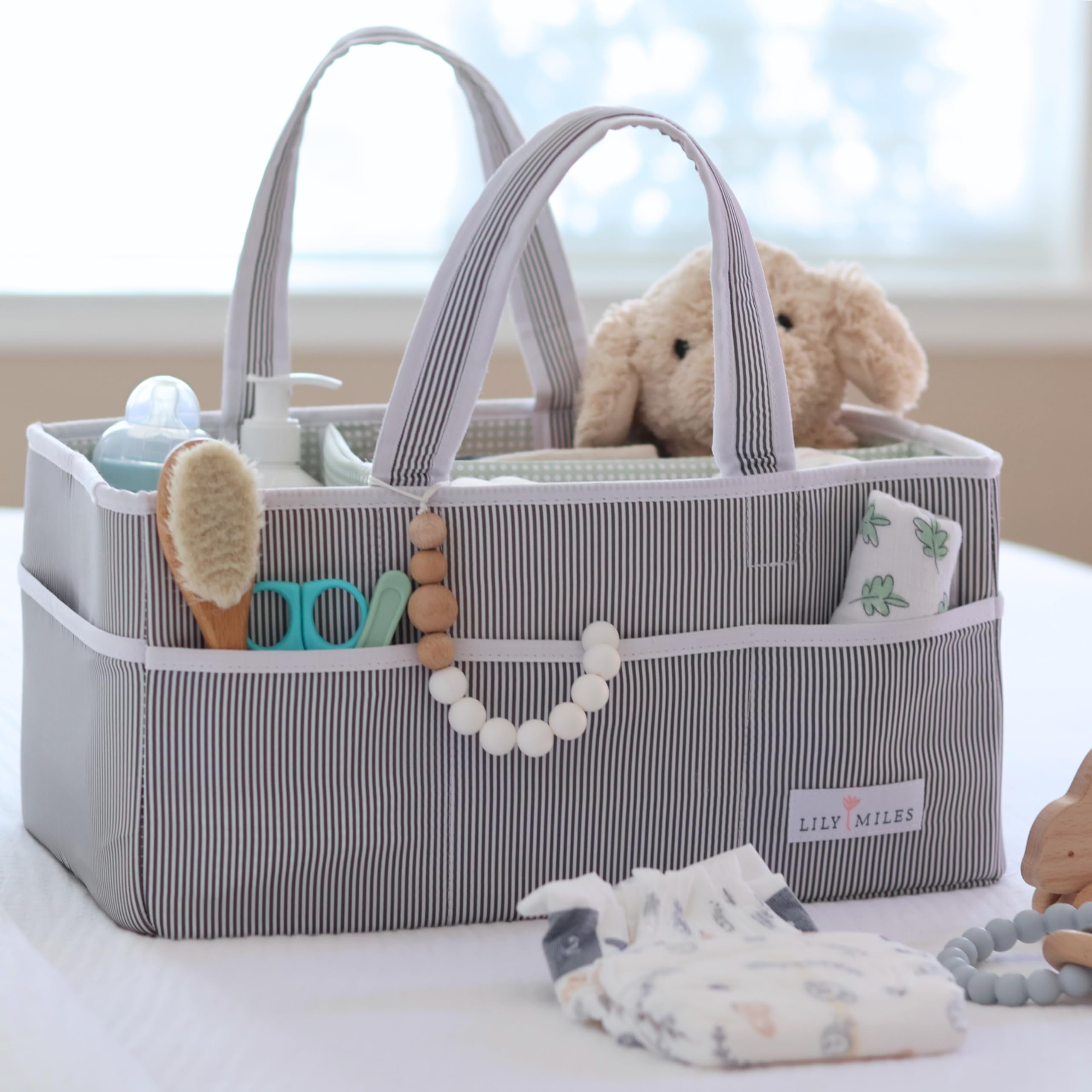 Lily Miles Baby Diaper Caddy Organizer - Large Tote Bag for Newborn Essentials (Boy & Girl) | Baby Shower Gift, Nursery Storage & Travel Must Have | Perfect for Diapers, Wipes & Baby Care Items On-The-Go