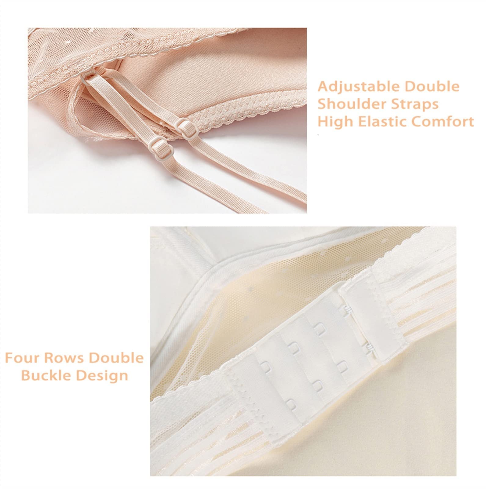 Wireless Lace Back Bra for Women - Low Back Support Push Up Lace Bra with Lift & Comfort - Perfect for Evening Dresses, Backless Outfits & Special Occasions