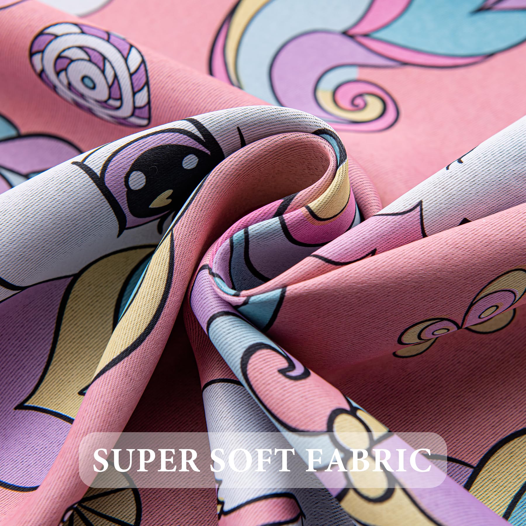 UNISTAR Unicorn Princess Theme Kids Room Curtains - Pink Cute Horse Blackout Window Drapes with Grommet Top (34