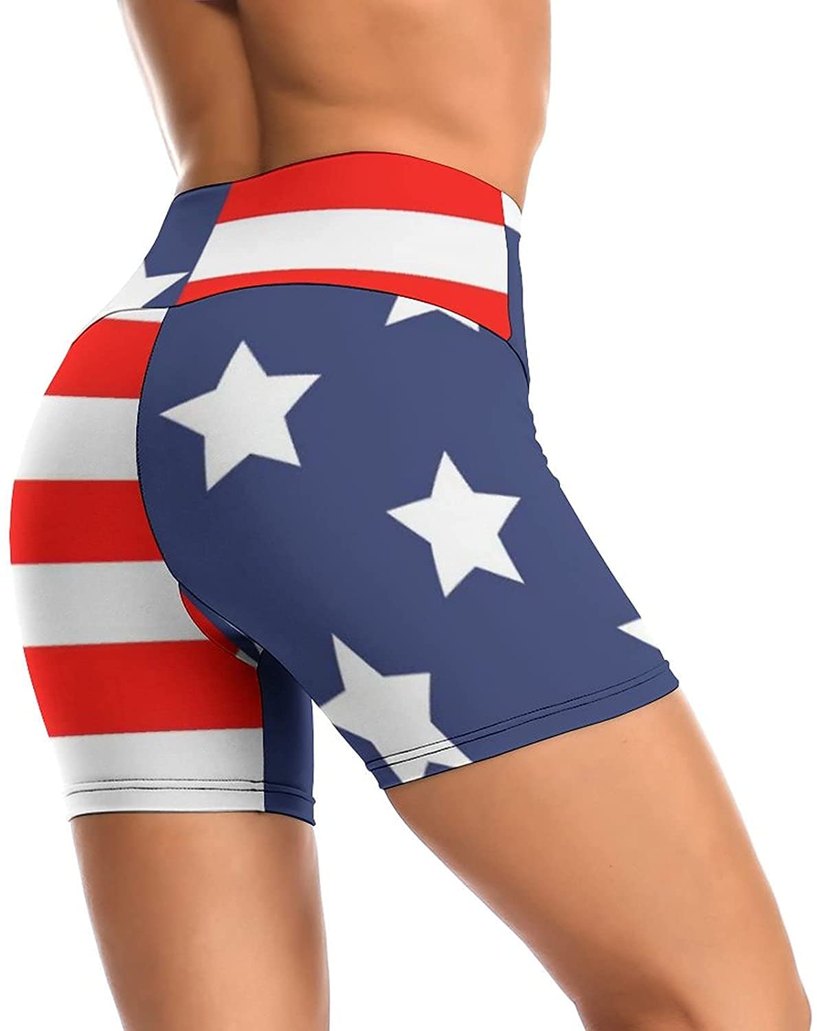 Women's High Waisted Yoga Shorts with USA Flag Design - Patriotic 4th of July Workout Shorts for Running, Biking & Cross Training | Perfect for Gym, Fitness & Outdoor Sports