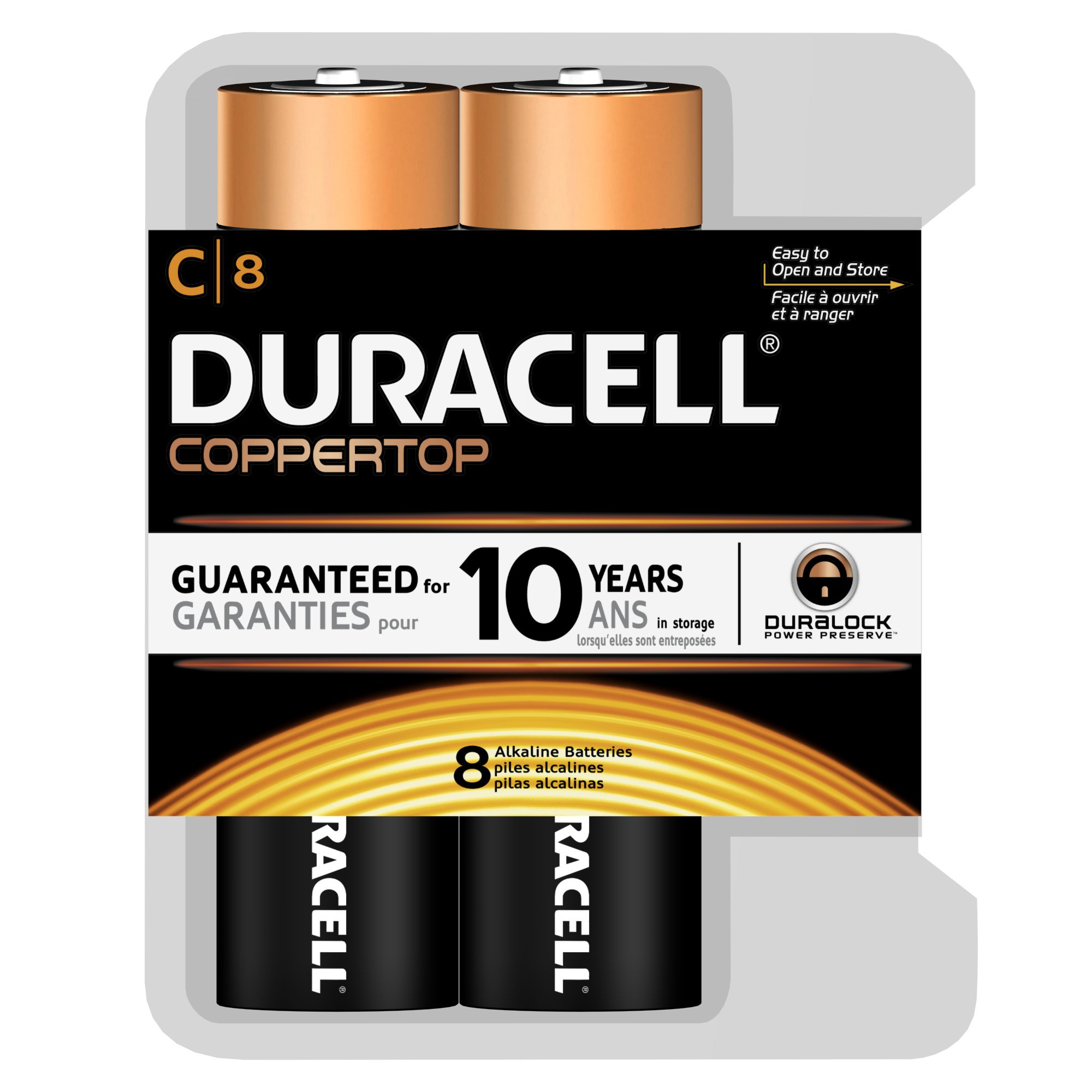 Duracell Coppertop C Batteries 8 Pack - Long-Lasting Alkaline Power for Flashlights, Toys, and Electronic Devices