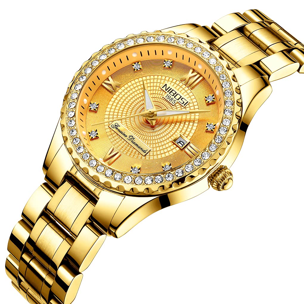 Luxury NIBOSI Women's Watches - Diamond Accent Gold & Silver Stainless Steel Analog Quartz Dress Watch with Luminous Hands, Waterproof, Day/Date Display - Perfect Gift for Wife, Mother, Daughter - Ideal for Office, Party, Wedding & Everyday Wear