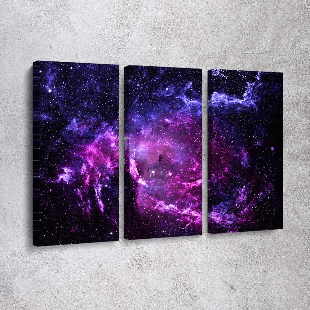NASA Space Planets Astronomy Solar System Canvas Wall Art - 3 Piece Set, Ready to Hang Office & Home Decor | Abstract Space Painting for Living Room, Bedroom & Study | Made in USA