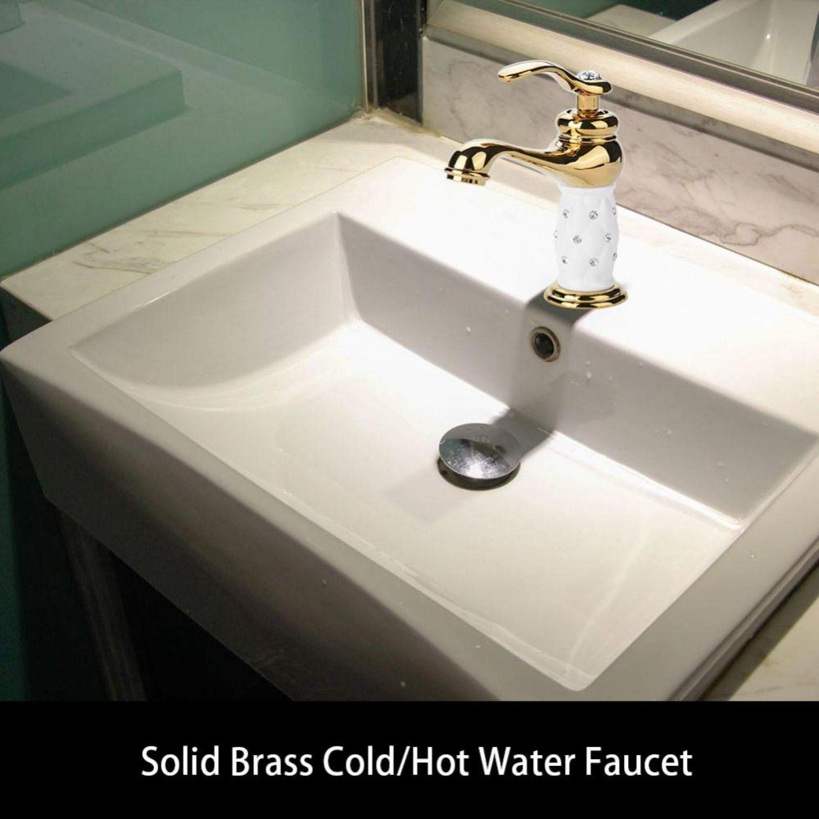 Premium Solid Brass Bathroom Faucet - Hot & Cold Water Mixer Tap with Elegant Ornaments for Basin Sink | Perfect for Hotel, Home, Bathroom & Kitchen Decor (Golden Finish) | Ideal for Modern Vanities & Luxury Bathroom Upgrades