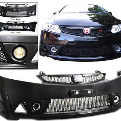 2006-2011 Honda Civic Sedan 4-Door Front Bumper Replacement - Mugen RR Style with Projector Fog Lights | Perfect for Car Upgrades & Street Racing Enthusiasts