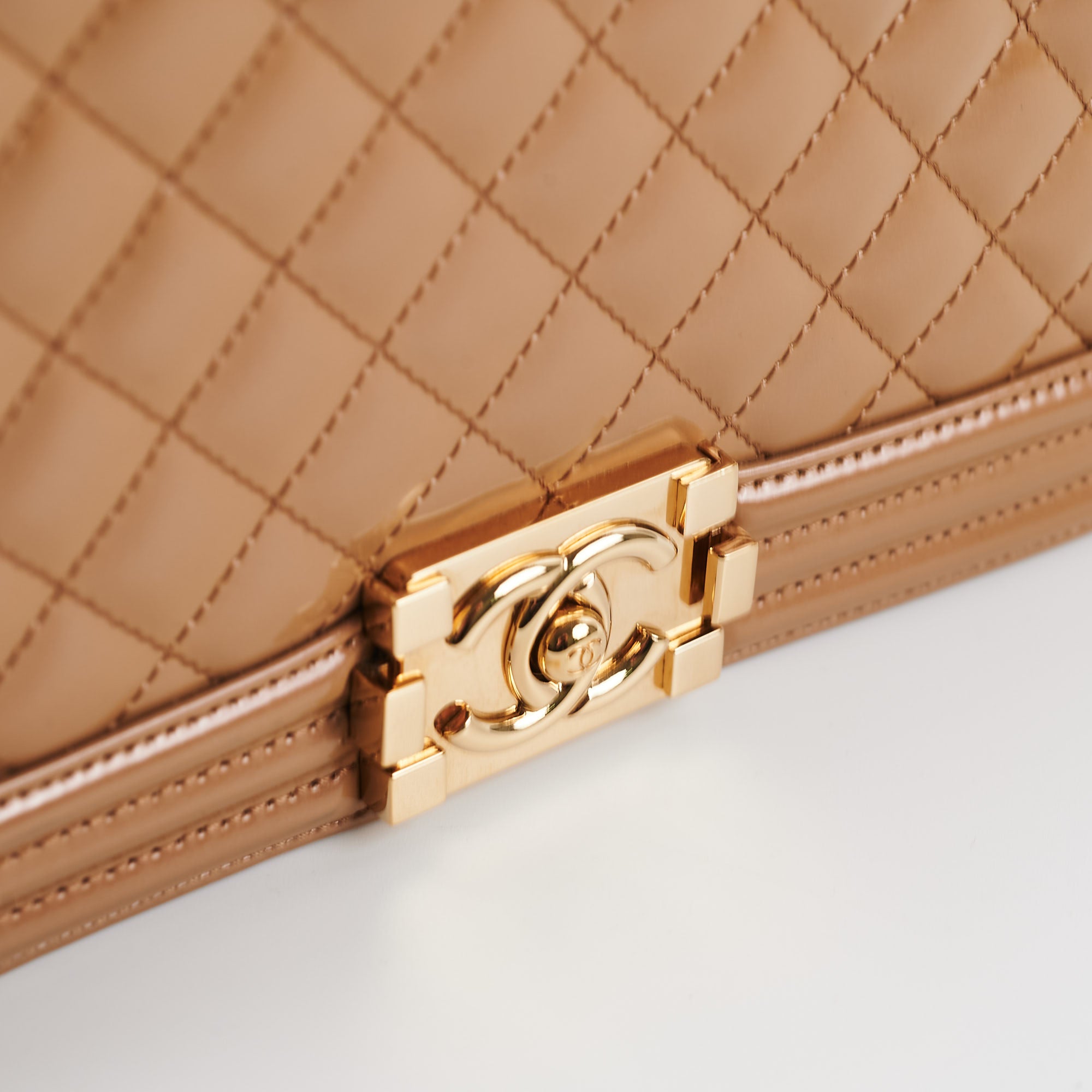 Chanel New Medium Boy Bag in Dark Beige Iridescent Patent Leather - Luxury Crossbody Bag for Women, Perfect for Evening Parties & Date Nights