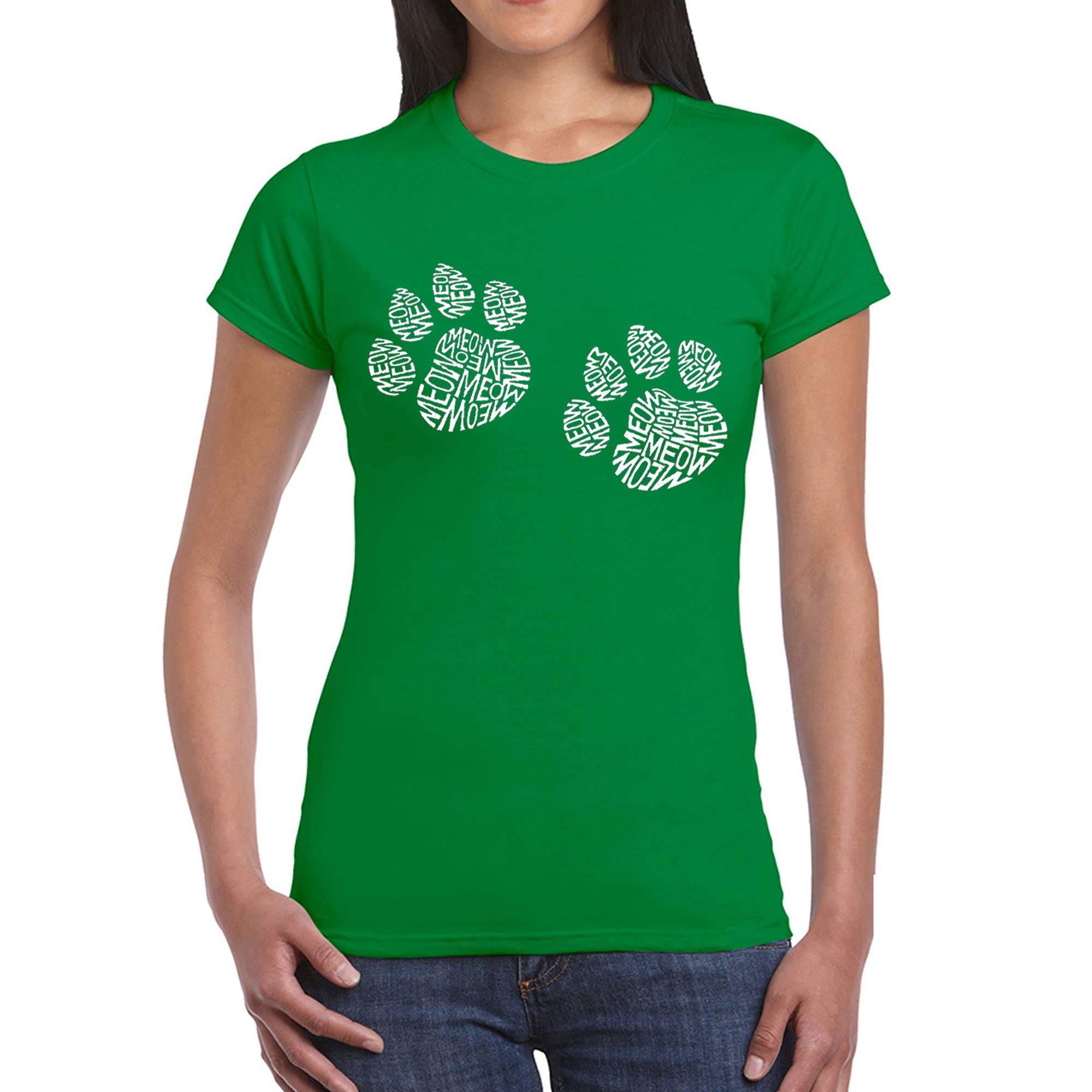 LA POP ART Women's Word Art T-Shirt - Funny Cat Print Graphic Tee for Cat Lovers | Perfect for Casual Wear, Cat-Themed Parties & Gifts