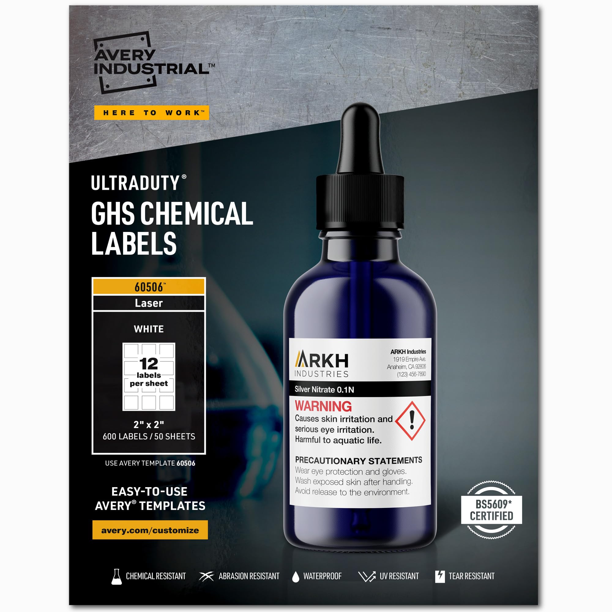 Avery UltraDuty GHS Chemical Labels for Laser Printers - Waterproof & UV Resistant - 2