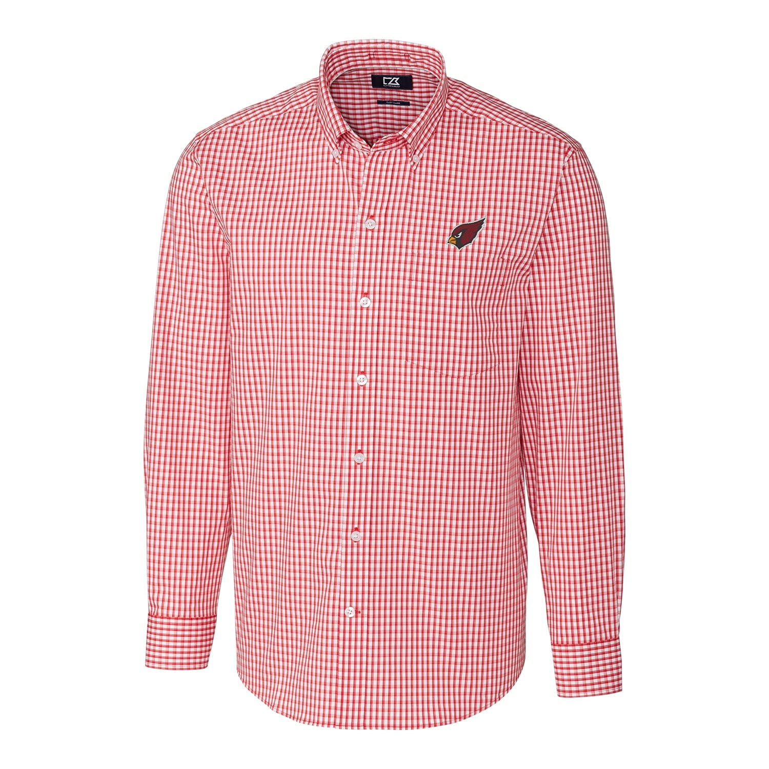 Cutter & Buck Men's NFL Big & Tall Logo Stretch Gingham Woven Button-Down Long Sleeve Shirt - Official Licensed Football Jersey for Game Day, Tailgating & Casual Wear