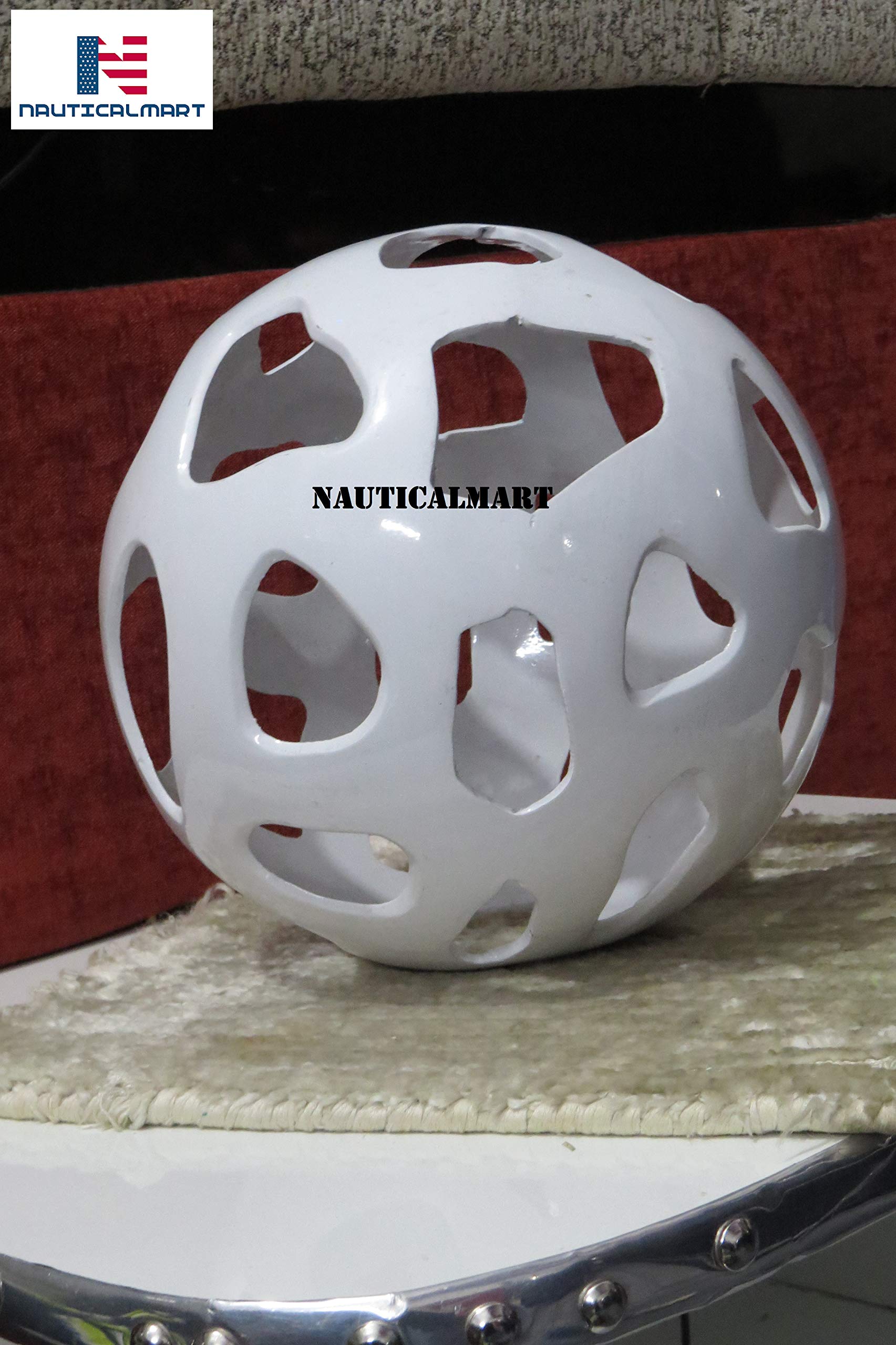 White Aluminum Moon Ball Decorative Sphere Sculpture - Elegant Centerpiece for Dining Table, Living Room & Home Decor | Perfect for Modern Interior Design, Wedding Decorations & Office Accents