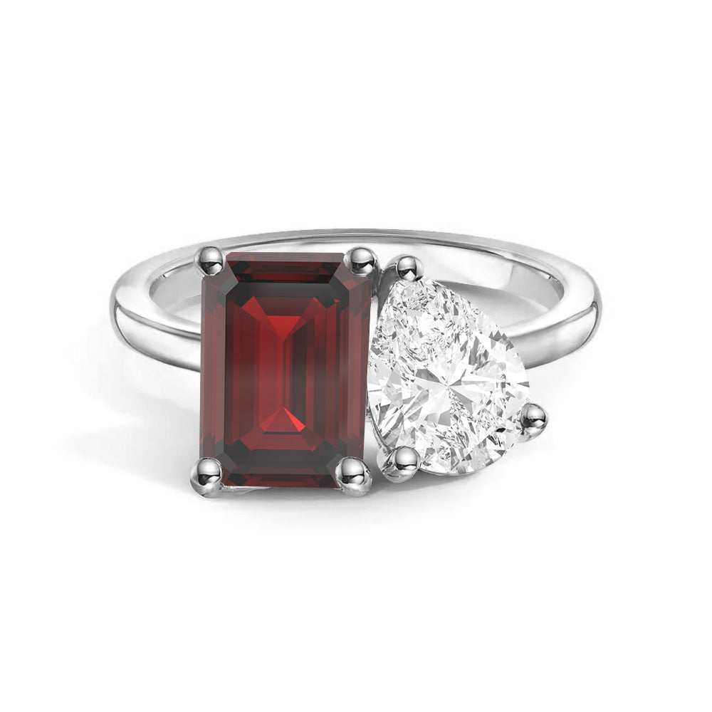 Personalized Garnet Birthstone Ring for Couples - Custom Toi et Moi Anniversary Ring for Her - Romantic Gift for Valentine's Day, Engagement or Wedding Anniversary (Perfect for February Birthdays)