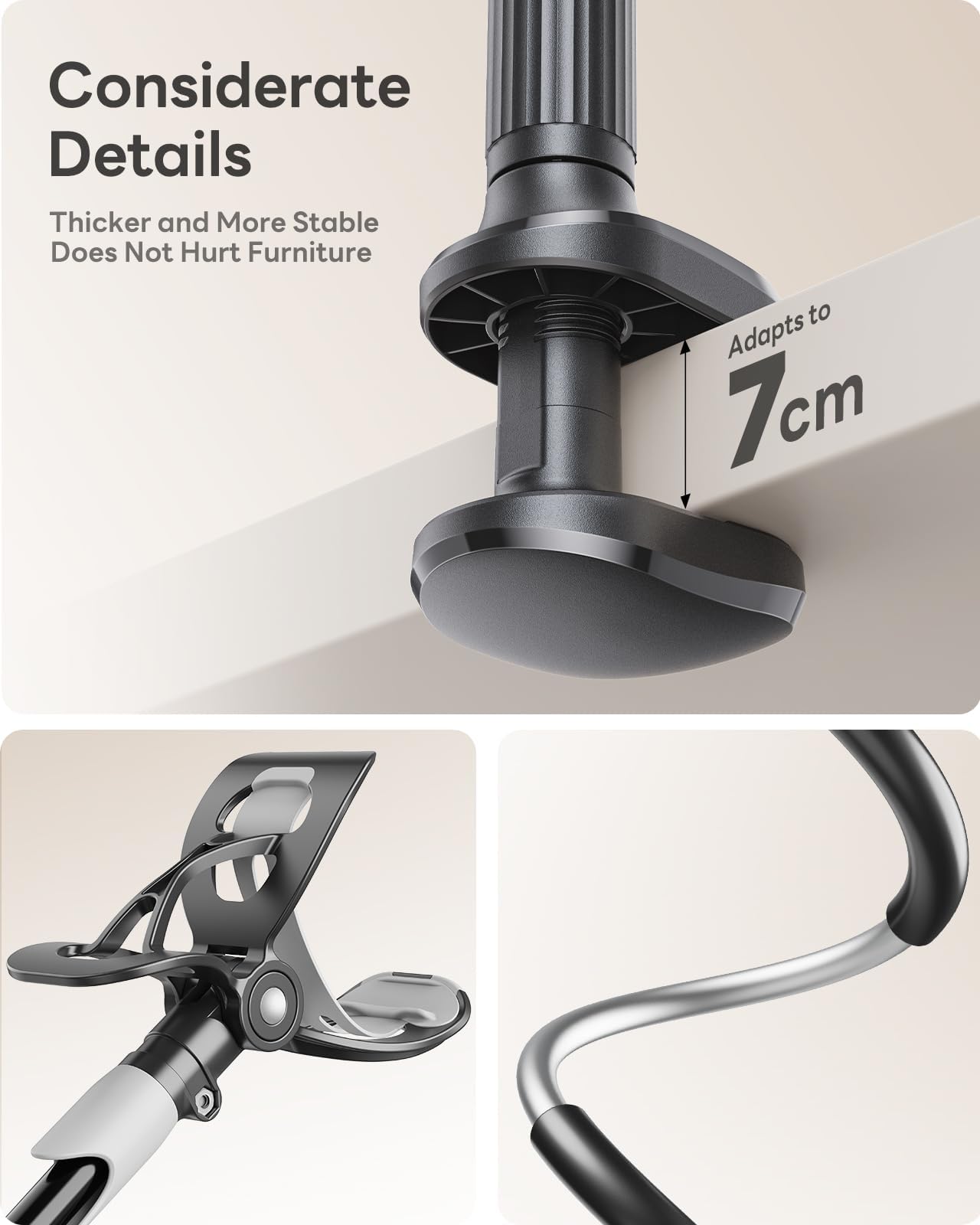 SAIJI Adjustable Gooseneck Phone Holder - Flexible Long Arm Phone Mount for Desk, Clip Stand for iPhone, Samsung, Nintendo Switch - Perfect for Reading, Gaming & Video Calls (Black)