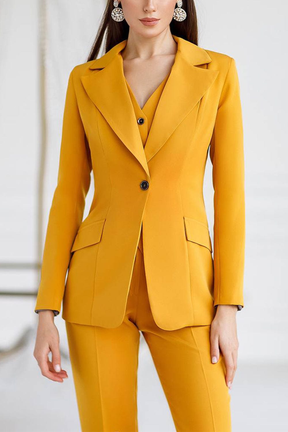 Gold 3-Piece Women's Slim Fit Suit Set (Blazer, Vest & Pants) - Professional Office Wear & Formal Business Attire