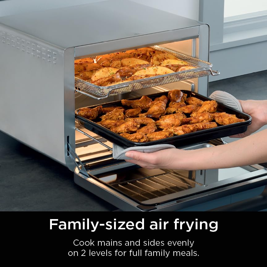 Ninja Air Fryer & Toaster Oven XL - 1800W Countertop Oven with Smart Technology, Bakes 20 Cookies, Fits 12lb Turkey, Pizza, Toast, Bake, Air Fry & Reheat - Stainless Steel DT501 - Perfect for Kitchens, Small Apartments & Holiday Cooking
