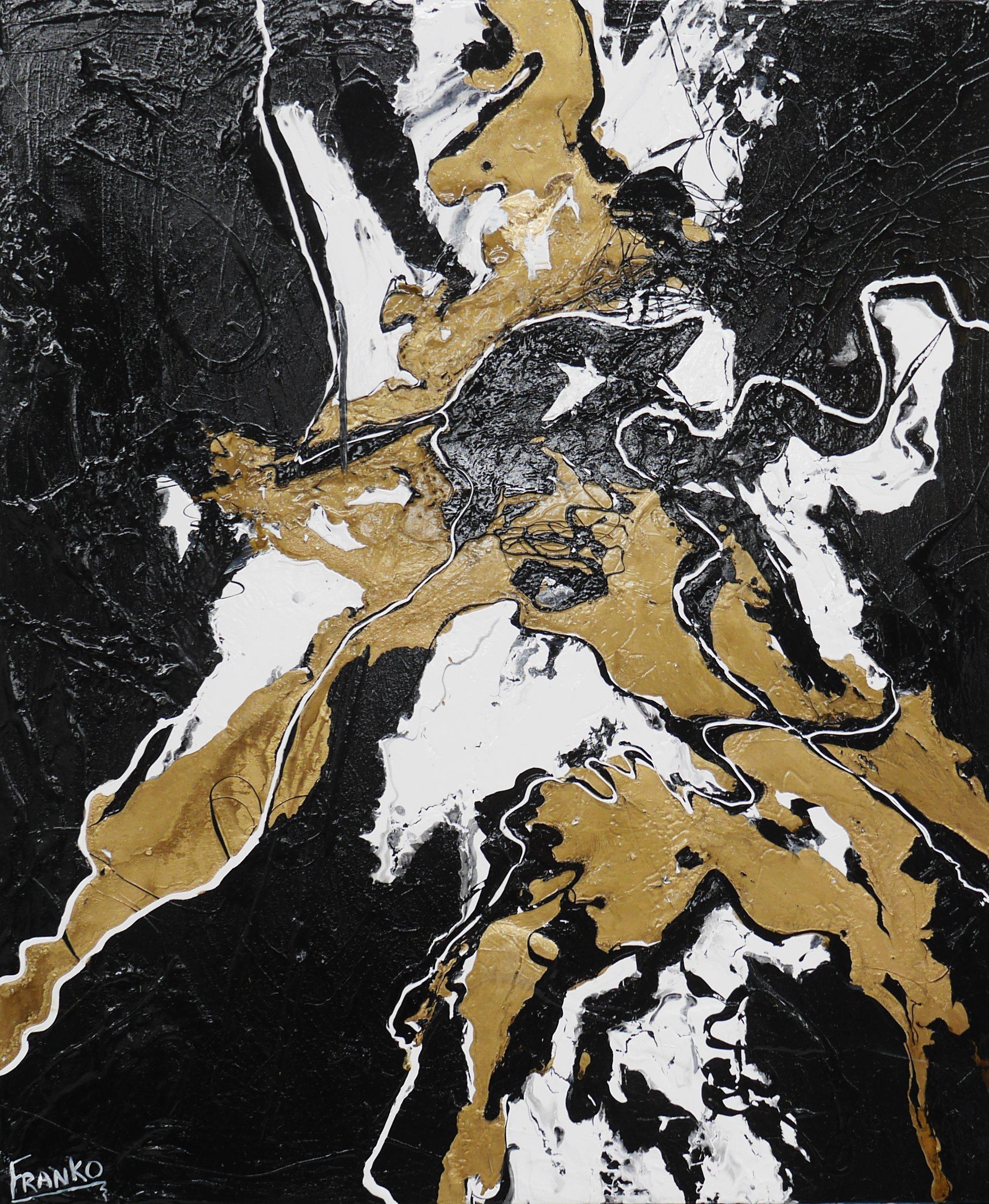 120cm x 100cm Black White Gold Abstract Canvas Painting - Modern Dark Wild Thing Wall Art for Living Room, Bedroom & Office Decor