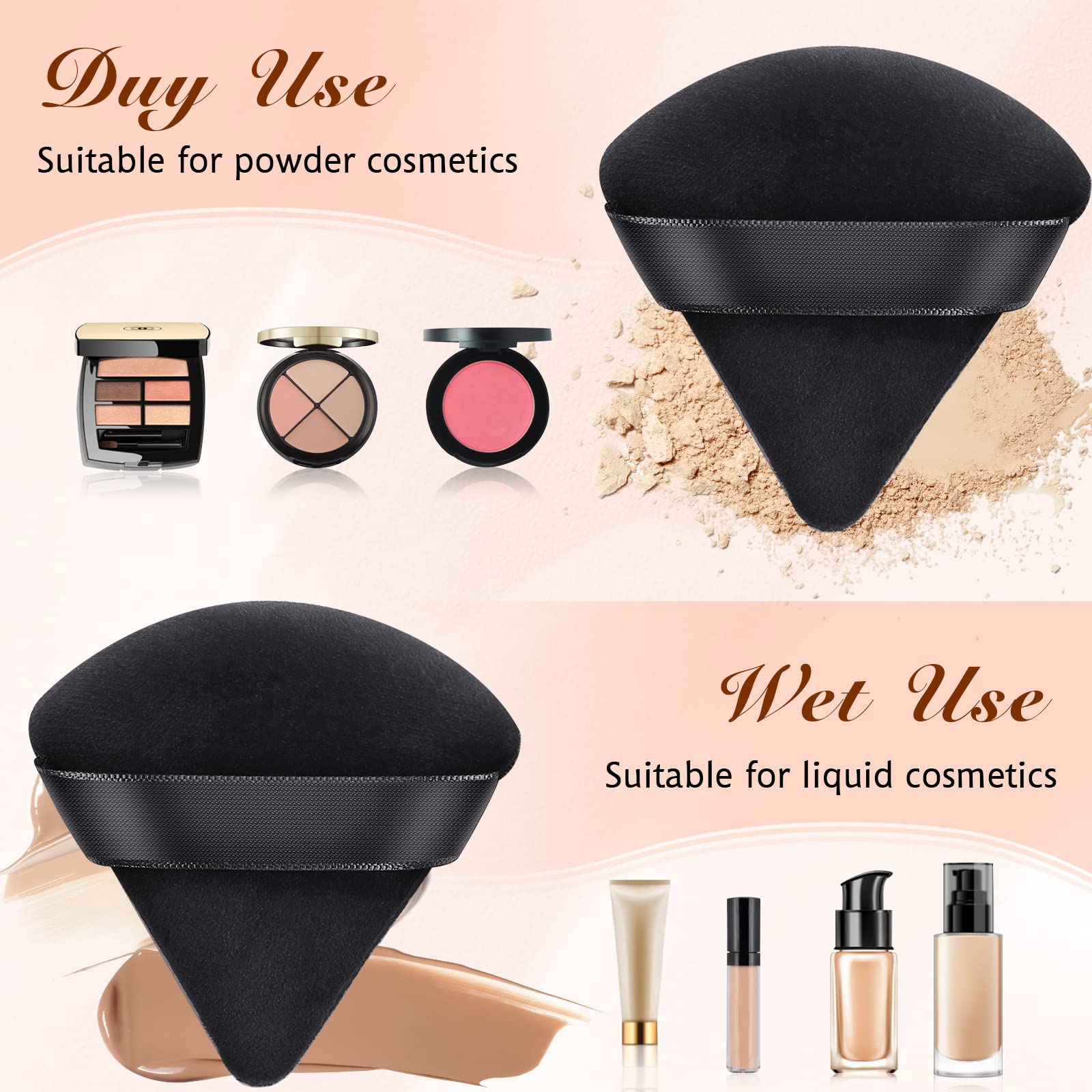 Velour Powder Puff Triangle Makeup Sponge - Super Soft Loose Setting Powder Puff for Face & Body, Foundation Blender, Eye Makeup Wedges (Multicolor, 2-Pack) | Perfect for Professional Makeup Application & Travel Beauty Essentials