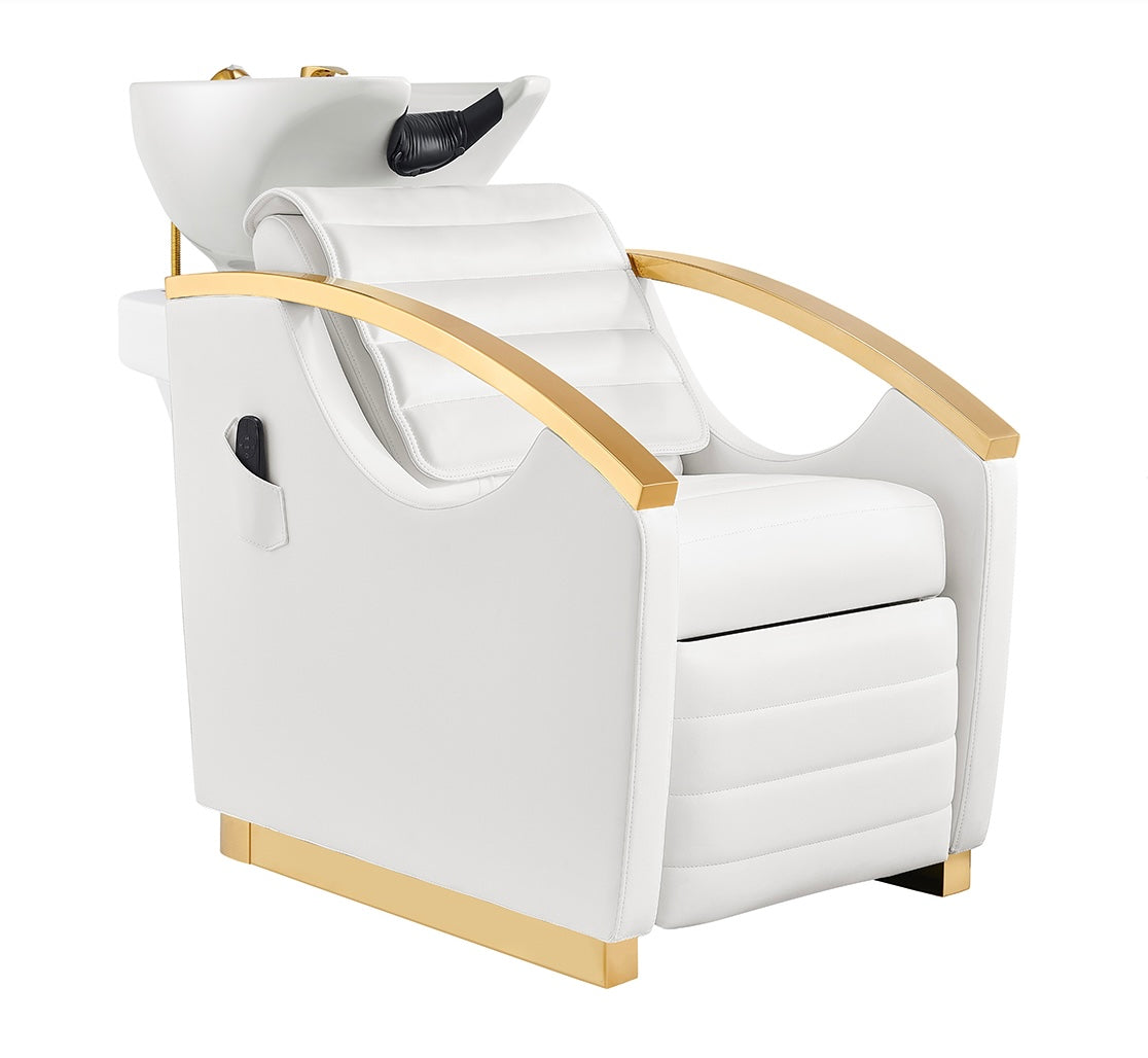 Bella V Gold Reclining Salon Massage Chair with Backwash Unit - Professional Spa & Home Relaxation Massager for Neck, Shoulder & Back Pain Relief - Perfect for Salons, Spas, and Home Use