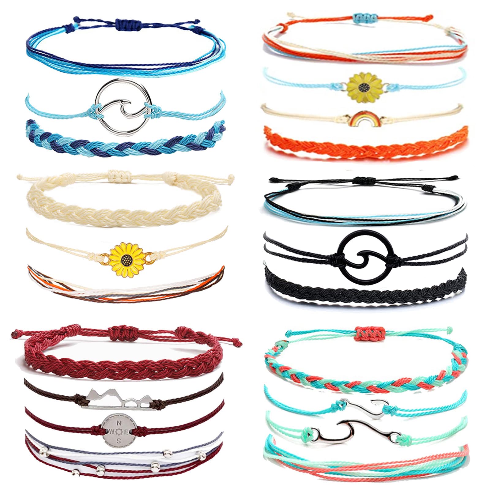 Handmade Adjustable Braided Rope Bracelets & Anklets for Women & Teen Girls - Waterproof Boho Jewelry Gifts for Summer - Perfect for Beach, Festival, and Everyday Wear