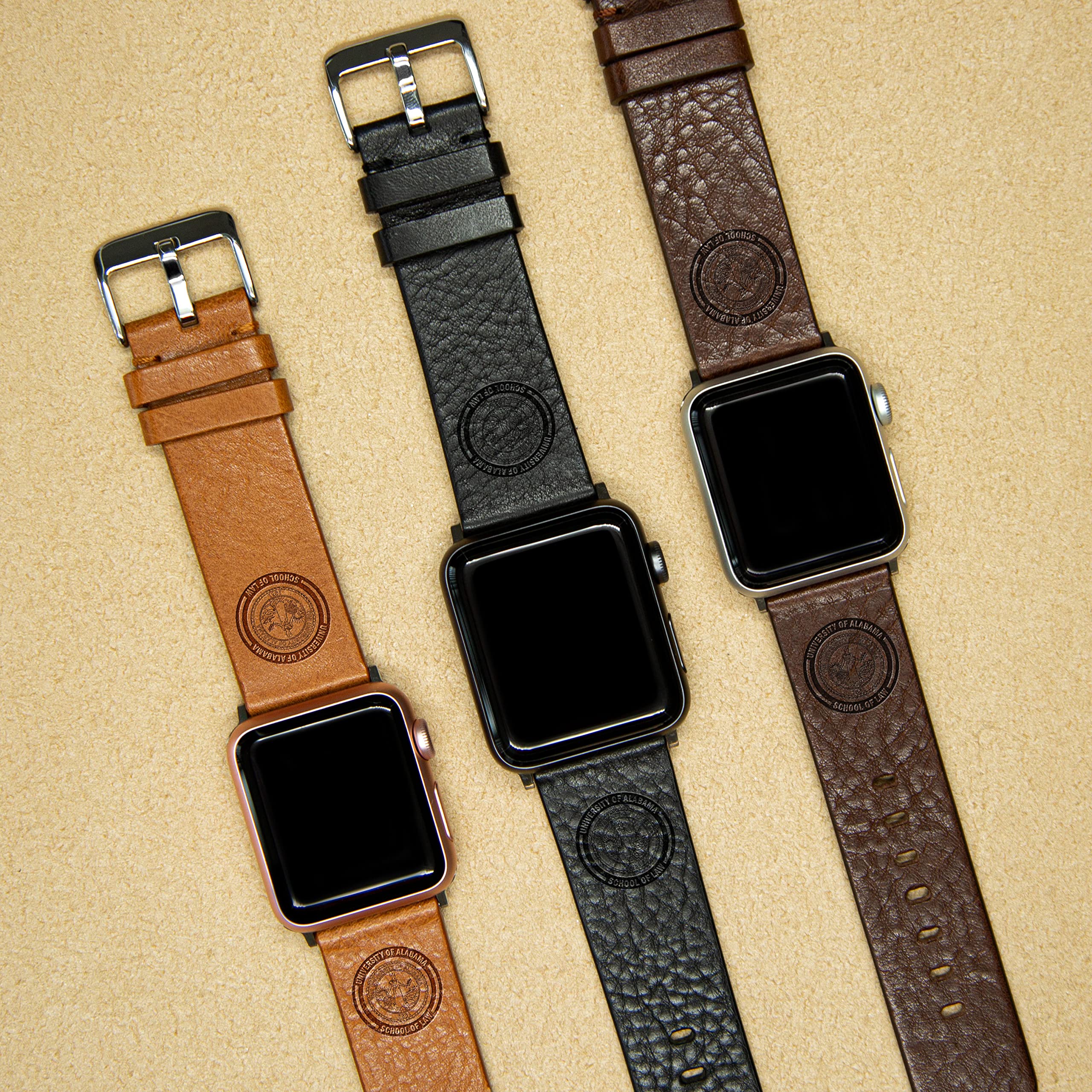 Premium Leather Apple Watch Band - University of Alabama School of Law Design - Compatible with All Apple Watch Models - Perfect for Alumni, Students & Fans - Great for School Events, Gifts & Everyday Wear