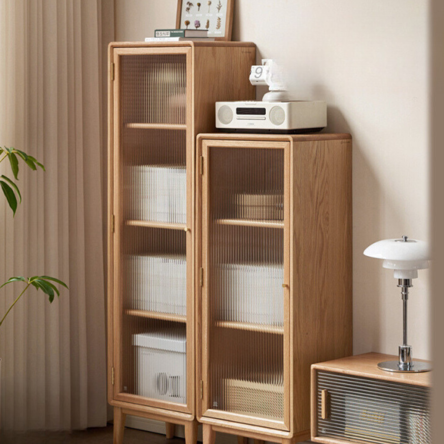 Solid Oak Wood Side Cabinet - Small Bookcase with Adjustable Shelves for Living Room, Bedroom, or Office Storage | Rustic Home Decor Furniture