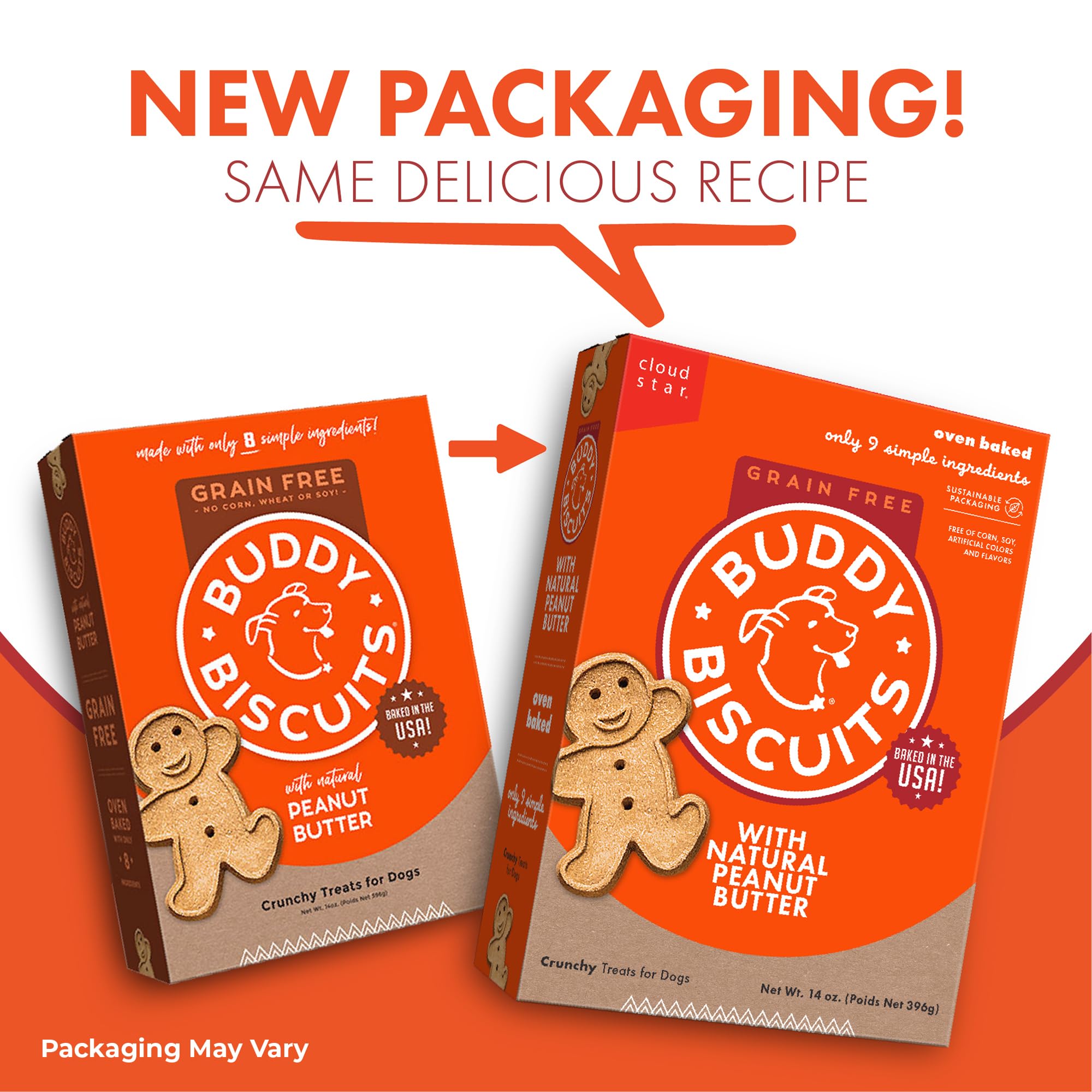 Cloud Star Grain Free Oven Baked Buddy Biscuits Dog Treats - Homestyle Peanut Butter Flavor, 14oz (Pack of 12) | Healthy Natural Snacks for Small & Large Dogs | Perfect for Training Rewards & Daily Treats