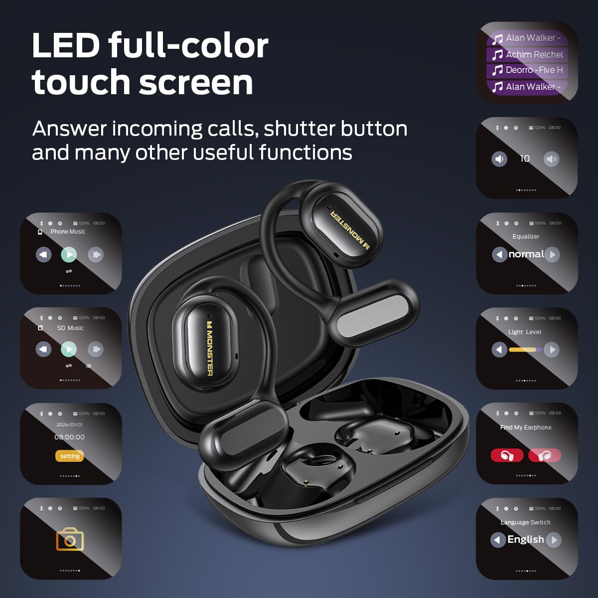 Monster Open AC601 & Open Touch Pro 100 Wireless Bluetooth Earbuds - Sweatproof Sport Earphones with HD Sound for Running, Gym & Workout | Perfect for iPhone & Android Phones