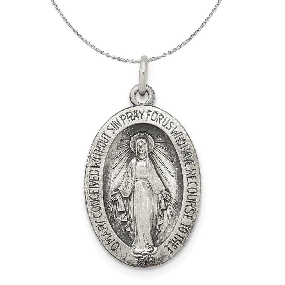 Antiqued Sterling Silver Our Lady of Graces Necklace for Religious Gifts
