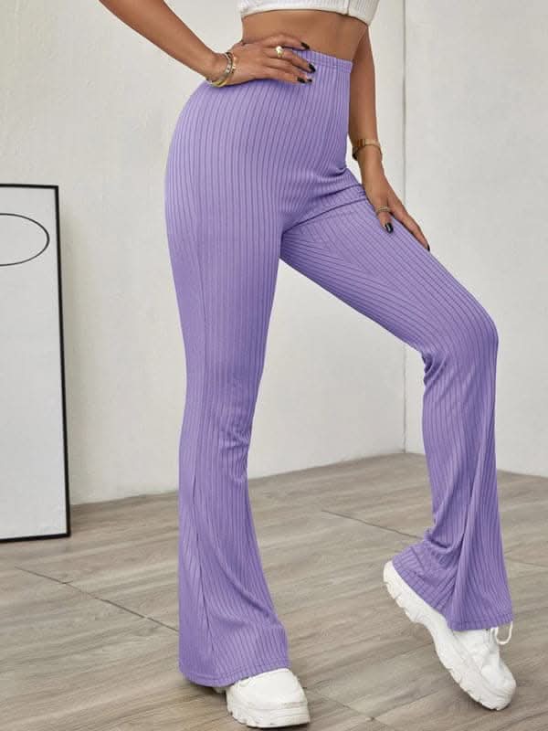 Stylish Women's Flared Knit Pants - Comfortable High Waisted Stretch Knitted Trousers for Casual Wear, Office & Date Night Outfits