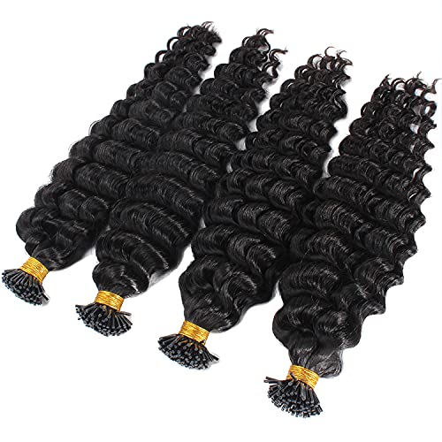 Brazilian Remy Human Hair Extensions - 100g 16inch Deep Wave Curly I-Tip Hair with Keratin Bonds (100 Strands, Dark Brown) for Natural Volume & Styling | Perfect for Weddings, Parties & Daily Wear