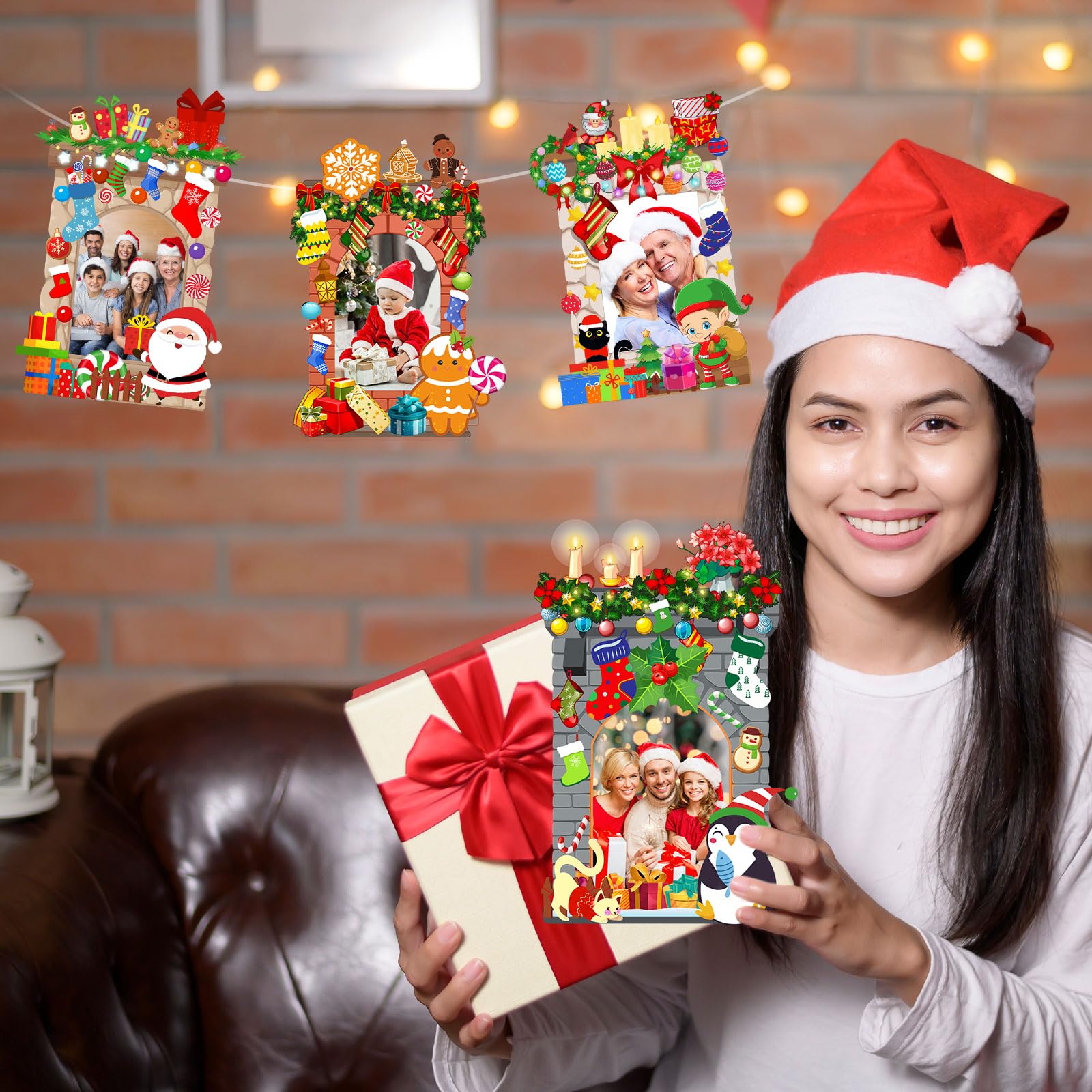 WILLBOND 36-Pack Christmas DIY Photo Frames Kit for Kids - Xmas Tree Ornaments with Stickers for Holiday Party Decor (Fireplace)