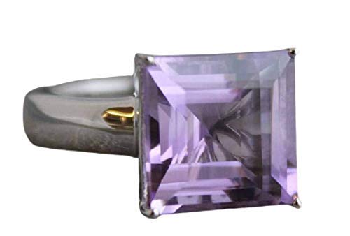 Natural Amethyst Princess Cut Sterling Silver Ring - February Birthstone Jewelry for Women - Handmade Gemstone Gift for Birthday, Christmas & Special Occasions - Perfect for Everyday Wear & Elegant Events (Size 8)